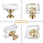 12-Pack 1-1/4-Inch White Cabinet Glass Crystal knobs Brass Drawer Round Knobs Dresser Pulls, Gold Hardware Kitchen Closet knobs for Bifold Doors (Square-1.2inch, 12-Pack)