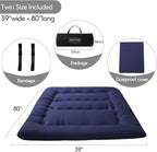 MAXYOYO Japanese Floor Mattress Futon Mattress, Thicken Tatami Mat Sleeping Pad Foldable Roll Up Mattress Boys Girls Dormitory Mattress Pad Kids Floor Lounger Pillow Bed, Navy, Twin Size