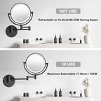 Wall Mounted Makeup Mirror with Lights and 10X Magnification, 8" Rechargeable Double Sided Touch Dimmable Foldable Extended Arm 360 Rotation for Bathroom, Matt Black