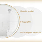 44" Round LED Bathroom Mirror, Wall Mounted Round Backlit Mirror LED Bathroom Vanity Mirror with Lights Fog Free Circle Lighted Mirror with Gold Frame, Smart Light up Mirror 3-Color