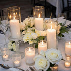 Set of 3 White Pillar Candles and Glass Candle Holders, Clear Cylinder Vases Pillar Candle Holders for Pillar Candles, Hurricane Candle Set for Party, Table, Home Decor, Wedding Centerpieces