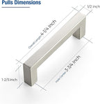 JOY DECOR 4 Pack Cabinet Handles, Brushed Nickel Cabinet Pulls, 3-3/4 Inch Kitchen Closet Handles Square Drawer Pulls Stainless Steel Drawer Hardware, 96mm Hole Centers