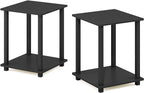 Furinno SIMPLISTIC Side Table Set of 2, 2-Tier End Table, Nightstand, Night Stand, Bedside Table, Easy Assembly, for Living Room, Bedroom, Americano