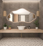 Asymmetrical Bathroom LED Mirror, Modern Irregular Shape Wall Mirror with LED Lights, Frameless Aesthetic Backlit LED Illimunated Vanity Mirror (20" x 10" inc)