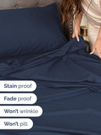 Extra Deep Split King Sheet Set - 7 Piece Breathable and Cooling Sheets - Hotel Luxury Bed Sheets Set - Easy Fit - Soft, Wrinkle Free and Comfy Sheets Set - Navy Blue Sheet Set with Extra Deep Pockets