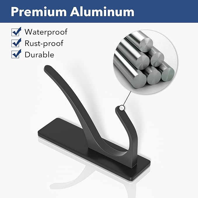 pickpiff Self Adhesive Coat Hooks for Hanging: Heavy Duty Stainless Wall Hook for Towel, Backpack, Hat, Sturdy Metal Hanger, 6-Pack, Matt Black