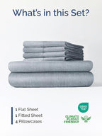 Extra Deep Full Sheet Set - 6 Piece Breathable and Cooling Sheets - Hotel Luxury Bed Sheets Set - Easy Fit - Soft, Wrinkle Free and Comfy Sheets Set - Heathered Blue Sheet Set with Extra Deep Pockets