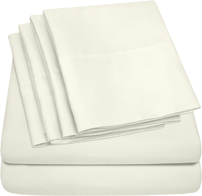 Sweet Home Collection 6 Piece 1500 Supreme Collection Brushed Microfiber Deep Pocket Sheet Set-2 Extra Pillow Cases, Great Value, Split King, Ivory