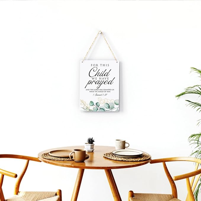 Inspirational Decor, For This Child We Have Prayed 1 Samuel 1:27, Scripture Wooden Hanging Sign Christian Gift for Baby Kids Girl Boy Nursery Teen Room Bible Verse Wall Art Decoration 8 x 10 Inches