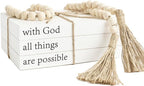 Decorative Books for Home Decor, White Faux Books for Decoration, Rustic Farmhouse Stacked Display Books (with God All Things are Possible)