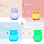 WHA&DARREN Large Owl Night Light for Kids,Cute Baby Night Light, Silicone Bedside Lamp, Sleep Lights, Eye Caring, Adjustable Brightness & Color, Time Setting, Touch+Remote Control