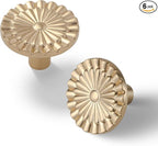 Champagne Bronze Cabinet Knobs 6 Pack Round Sunflower Dresser Drawer Hardware Furniture Cupboard Handles for Bathroom Single Hole Knob Kitchen SH-CB-K6