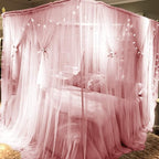 Joyreap 4 Corners Post Pink Canopy Bed Curtain for Girls & Adults - King Size Royal Luxurious Cozy Drape Netting- Cute Princess Bedroom Decoration Accessories