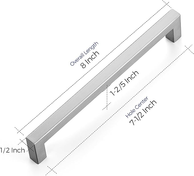 Ravinte 60 Pack 7-1/2 Inch Kitchen Square Cabinet Handles Satin Nickel Pulls Brushed Nickel Kitchen Cabinet Hardware Handles for Cupboard Drawer Pulls