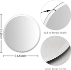 KOHROS Round Bathroom Mirror 32" x 32" Large Circle Mirror for Bathroom, Frameless Beveled Edge Mirror for Wall, Anti-Rust, Tempered Glass, Hallway & Home Decor (Silver)