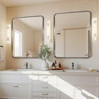 ANDY STAR 40x36 Inch Brushed Nickel Bathroom Mirror, Rounded Rectangle Bathroom Vanity Mirrors for Wall, Anti-Rust SUS304, Seamless Tube Metal Frame, 1’’ Deep Wall Mounted Vertically/Horizontal