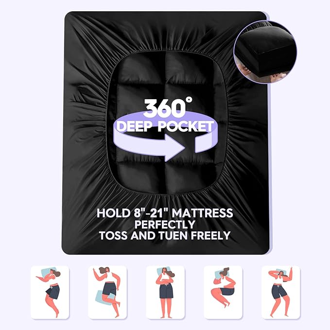 ABENE Mattress Topper for Back Pain Relief, Extra Thick Mattress Pad Pillowtop, Soft Mattress Protector Cover with 8"-21" Deep Pocket, Overfilled Down Alternative Filling (Black, Short Queen)