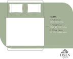 Linen Home 100% Cotton Percale Sheets Queen Size, Oil Green, Deep Pocket, 4 Pieces Set - 1 Flat, 1 Deep Pocket Fitted Sheet and 2 Pillowcases, Crisp Cool and Strong Bed Linen