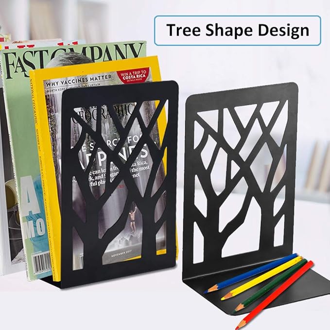 Book Ends, Bookends, Bookends for Shelves, Bookend, Book Ends for Heavy Books, Black Metal Book Shelf Holder Home Decorative, Book Stoppers for Shelves 2 Pair