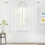 MYSKY HOME Rainbow Curtains for Girls' Bedroom - 45 Inch Pom Pom Sheer Curtains, Light Filtering, Nursery & Kids Room, Rod Pocket, Cafe Style, Small Window Panels, 52 x 54 in, Set of 2
