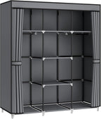 Portable Closet Wardrobe, 51-Inch Clothes Organizer with 2 Hanging Rods and 8 Shelves, Non-Woven Fabric Cover, Medium Capacity Storage for Bedroom and Living Room, Grey