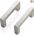 JOY DECOR 12 Pack Cabinet Handles, Brushed Nickel Cabinet Pulls, 3 Inch Kitchen Closet Handles Square Drawer Pulls Stainless Steel Drawer Hardware, 76mm Hole Centers