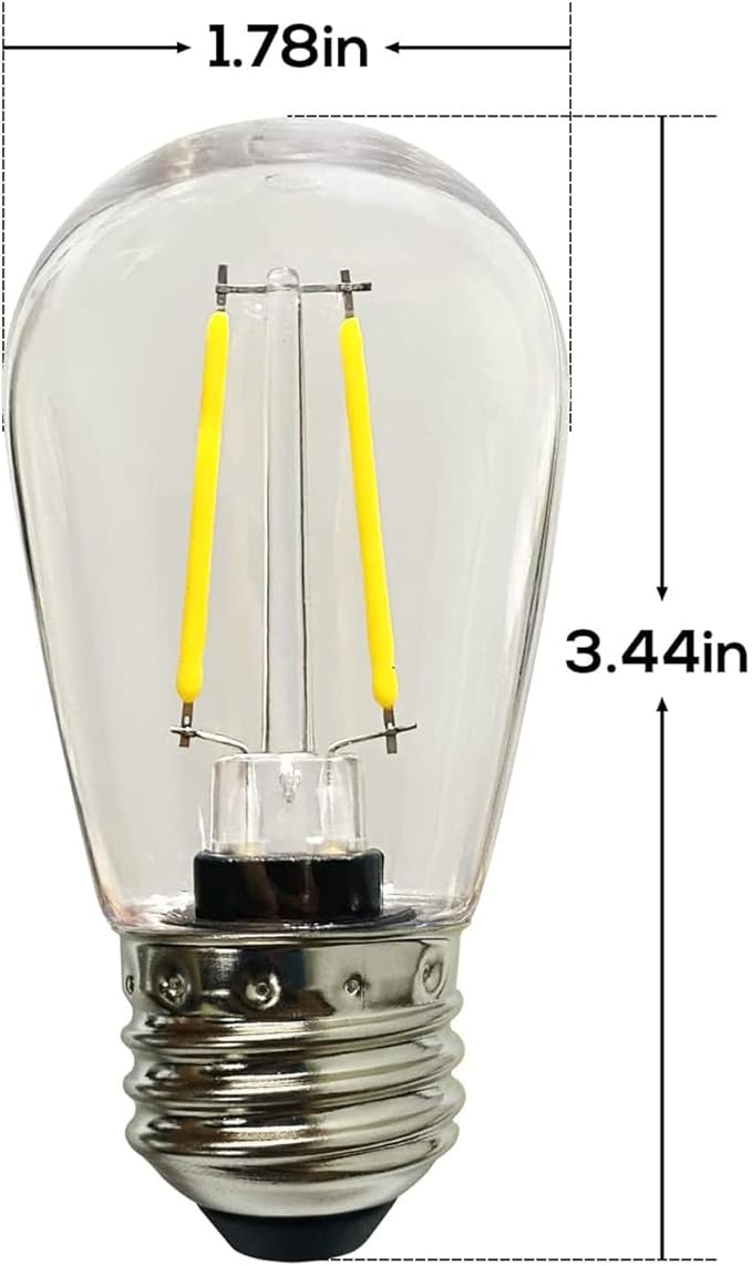 Banord Outdoor String Lights Vintage LED Filament Bulb, Shatterproof E26 Screw Base Edison LED Light Bulbs for Indoor & Outdoor Use 100 Pack