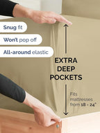 Extra Deep Split King Sheet Set - 7 Piece Breathable & Cooling Sheets - Hotel Luxury Bed Sheets Set - Easy & Secure Fit - Soft, Wrinkle Free & Comfy Sheets Set - Beige Sheet Set w/Extra Deep Pockets