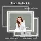 40"x 32" LED Bathroom Mirror with Lights, Double Lights Dimmable, Anti-Fog, Front and Backlit LED Mirror for Bathroom, Lighted Bathroom Vanity Mirror with Tempered Glass (Horizontal/Vertical)