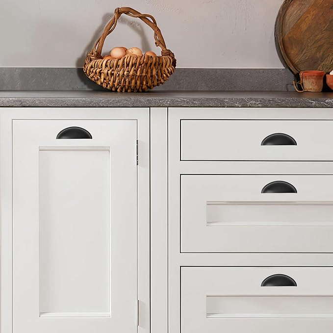 khtumeware 10 Pack 5" Drawer Pulls Matte Black Cabinet Cup Pulls Kitchen Hardware Cabinet Handles Drawer Handles Knobs 5 inch Hole Center