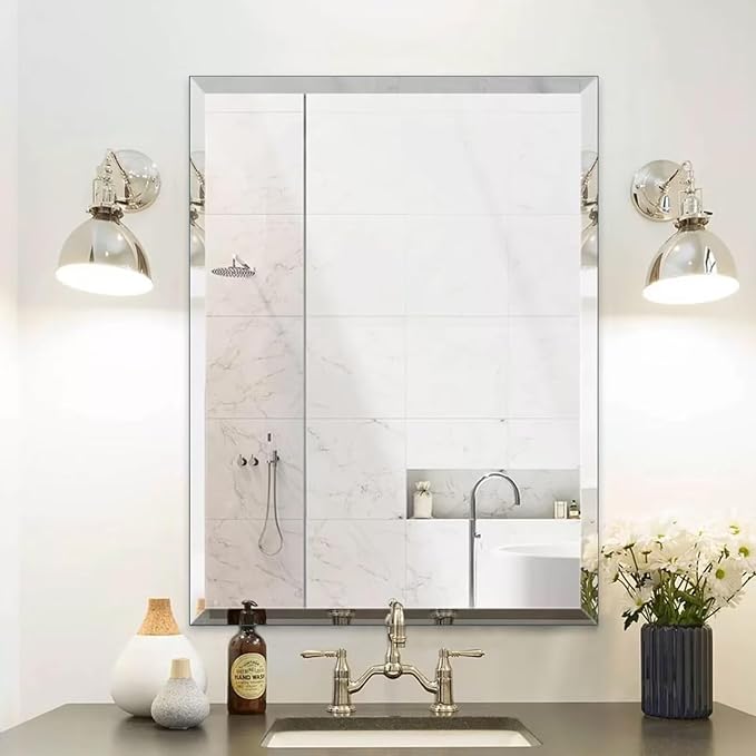 Frameless Mirror for Bathroom Vanity,30x32in Wall Mounted Mirrors for Over Sink Decorative Rectangular Frameless Mirror,With Polished Edge,Hangs Horizontally Or Vertically,Entryways,Room,Shatterproof