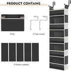 2 Pack Over The Door Hanging Organizer 5-Shelves and 10 Side Pockets, Over The Door Storage for Bathroom and Bedroom, Back of Door Organizers for Kid's Toys (13"x5"x44", Black)