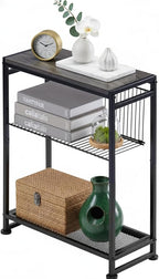 Dulcii Small Side Table for Small Spaces - Slim End Table with Magazine Holder Narrow End Table Living Room - Skinny Bedside Table Nightstand Bedroom Thin Side Table (Grey)