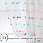 MYSKY HOME 95 Inch Curtains 2 Panels Living Room Rainbow Pom Pom Curtains for Bedroom Sliding Door Semi Sheer Boho Curtains Backdrops Dining Room Windows Drapes Rod Pocket 52 x 95 inch