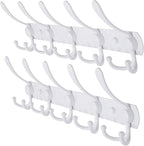 Dseap Wall Mounted Coat Rack - 5 Tri Hooks, Heavy Duty, Stainless Steel, Metal Coat Hook Rail for Coat Hat Towel Purse Robes Mudroom Bathroom Entryway (White, 2 Packs)