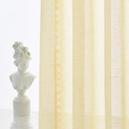 Treatmentex Pom Pom Yellow Sheer Curtains for Girl's Room 63" Linen Texture Voile Draperies for Bedroom 52" w 2 Pack