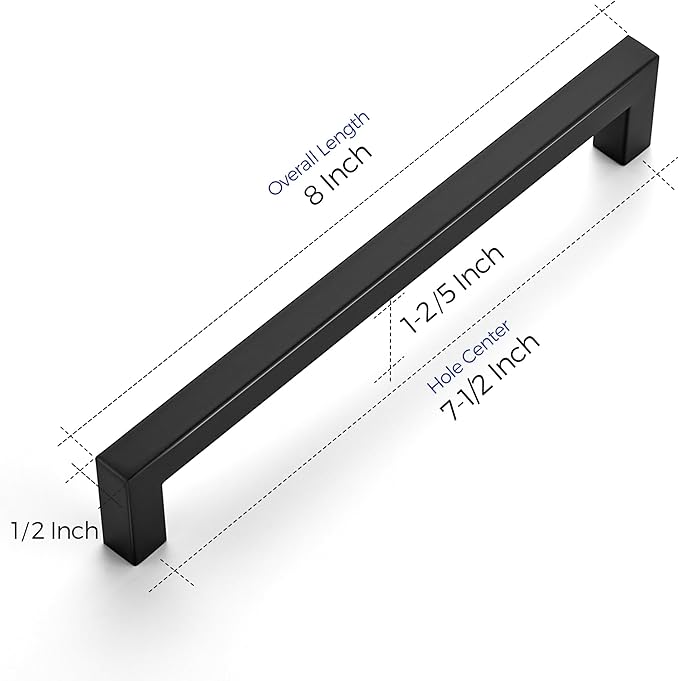 Ravinte 20 Pack Stainless Steel Kitchen Cabinet Handles Matte Black Square Bar Cabinet Pulls Kitchen Drawer Handles Sleek Dresser Drawer Pulls with 7-1/2 inch Hole Centers Flat Black Cabinet Hardware