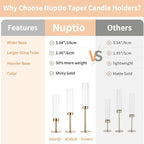 Nuptio Gold Candlestick Holder Tall Hurricane Candle Holder Set of 3 Taper Candle Holders Candle Stand Glass Cover Candlesticks Holders Table Centerpiece for Wedding Party Birthday Christmas Decor