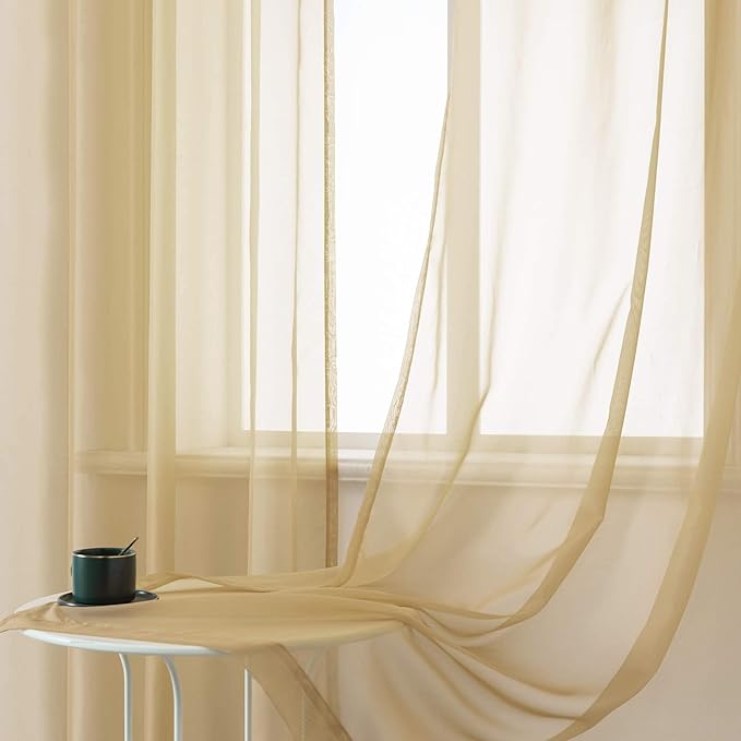 DUALIFE Antique Natural Taupe Sheer Curtains 63 Inch Length Grommet Light Brown Tan Beige Semi Voile Curtain Panels Window Drapes for Living Room and Bedroom Window Treatments 2 Panels 52 x 63 Inch