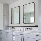 ANDY STAR Mirror for Bathroom 24X36 Inch, Matte Black Mirror Rounded Rectangle Mirror Metal Tube Framed Wall-Mounted Vertically/Horizontally