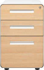 Laura Davidson Furniture Stockpile 3 Drawer File Cabinet with Lock - Under Office Desk Metal Filing Cabinet, Legal/Letter File Folders, Wheels and Stationary Feet, Pre-Assembled, White/Wood