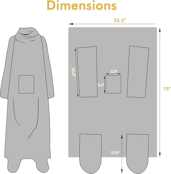 Catalonia Wearable Fleece Blanket with Sleeves and Foot Pockets for Adult Women Men, Micro Plush Comfy Wrap Sleeved Throw Blanket Robe Large, Purple