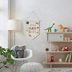 Nursery Decor Boys Room Decor Little Man Cave Sign for Boys Canvas Hanging Pennant Flag Banner Wall Sign Decor Gift for Nursery Bedroom Playroom Game Room Front Door