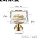 12-Pack 1-1/4-Inch White Cabinet Glass Crystal knobs Brass Drawer Round Knobs Dresser Pulls, Gold Hardware Kitchen Closet knobs for Bifold Doors (Square-1.2inch, 12-Pack)