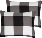 7 Piece Comforter Set Bag Solid Color All Season Soft Down Alternative Blanket & Luxurious Microfiber Bed Sheets, King, Buffalo Plaid Black/White
