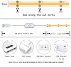 Led Strip Lights 5V USB 6.56ft/2m 640 LEDs Touch stepless Dimmable COB LED Strip Light 3000K Warm White 10W Flexible led Lights for Bedroom Kitchen, DIY Lighting Room Decor 5V LED TV Lights