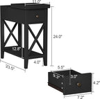 ChooChoo End Table, MDF Material Flip Top Narrow End Table with Drawer, Accent Small Side Table Nightstand for Living Room, Bedroom, and Small Spaces - Black