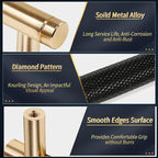 Knurled Cabinet Pulls 2 Pack, 3.5 Inch Long Cabinet Handles Metal Door Pulls, Kitchen Drawer Pull Knurled Dresser Handles - 2 1/2" Hole to Hole, Black & Gold