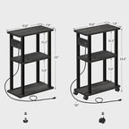 TUTOTAK Small Narrow Side Table with Charging Station, Skinny End Table for Small Spaces, Slim Nightstand with USB Ports and Outlet, Sofa Beside Table with Wheels, Charcoal Grey TB01BY046