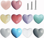 Ceramic Drawer Knobs Heart Shape Colorful Heart Cabinet Dresser Pulls Handles with 3 Sized Screws, Kitchen Furniture Knobs for Closet Cupboard Wardrobe (Mixed Color, 10 Pack)